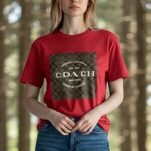Coach Signature Red Cotton Graphic Luxury T-Shirt - Size Med